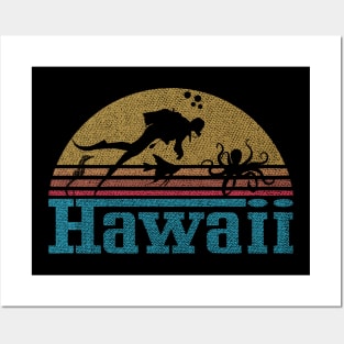 Hawaii  Sunset Scuba Diving Design Posters and Art